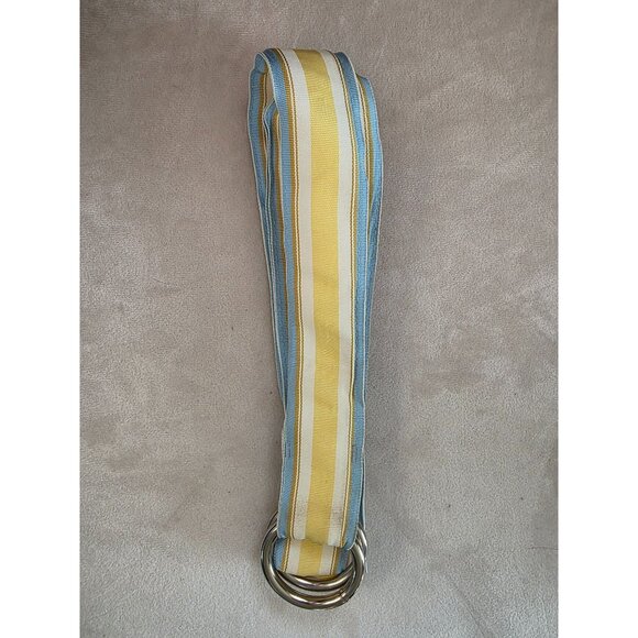 Punch Striped Fabric D-Ring Belt In Blue & Yellow - Picture 6 of 8